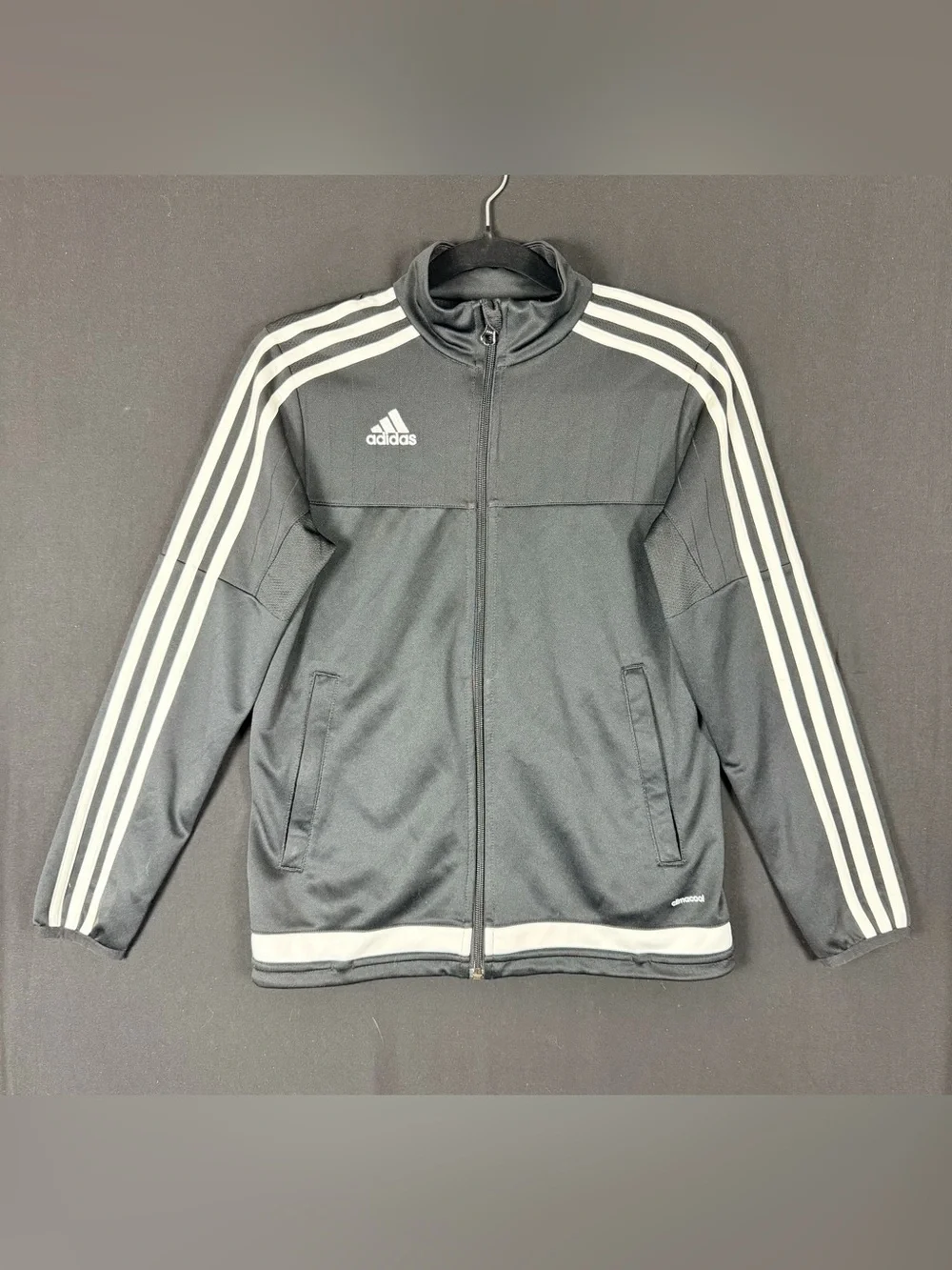 adidas Jacket Boys M Zip up Track Black 3 White Stripes Climacool Breathable